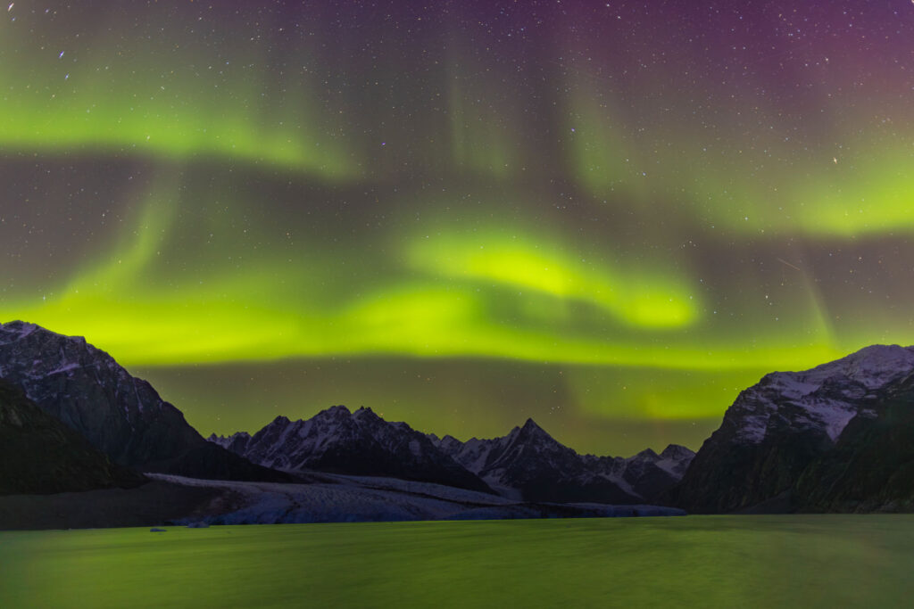 The aurora borealis over Alpefjord, Greenland